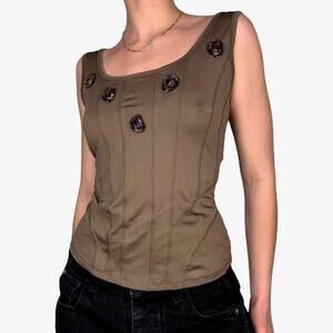 Brown corset top tank square neck rose detailing - size 0 from BiBA